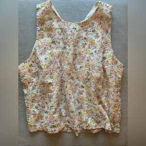 LOFT cropped eyelet embroidered floral cropped tank top blouse pink yellow Sz L